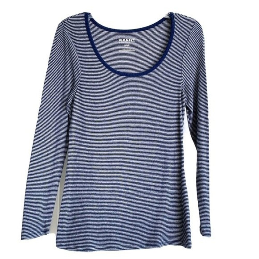 Old Navy Blue & Gray Stripe Long Sleeve Blouse Top size Medium